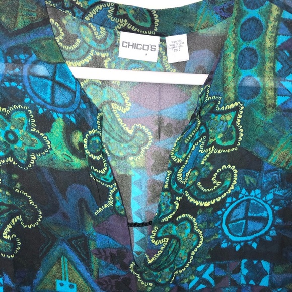 Chico’s V Neck Sheer Popover Blouse Blue Green S - Picture 4 of 13